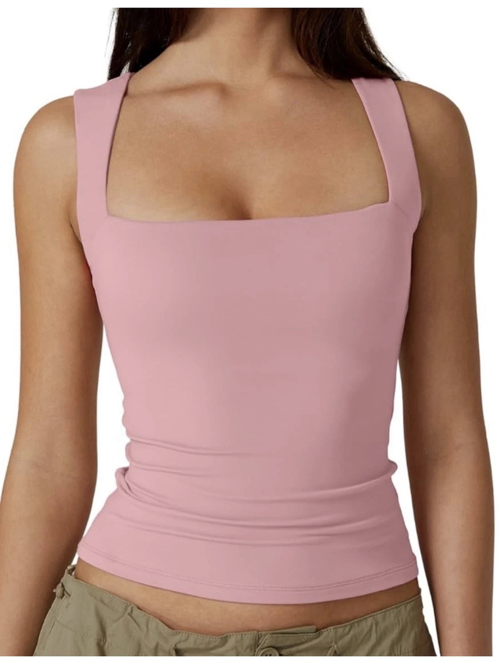 Women's Square Neck Pink Tank Top